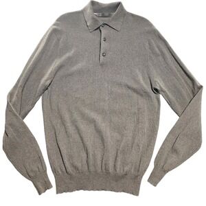 Raffi Cashmere Brown Buttoned Collared Polo Sweater Men's M 50 Luxury, Regency